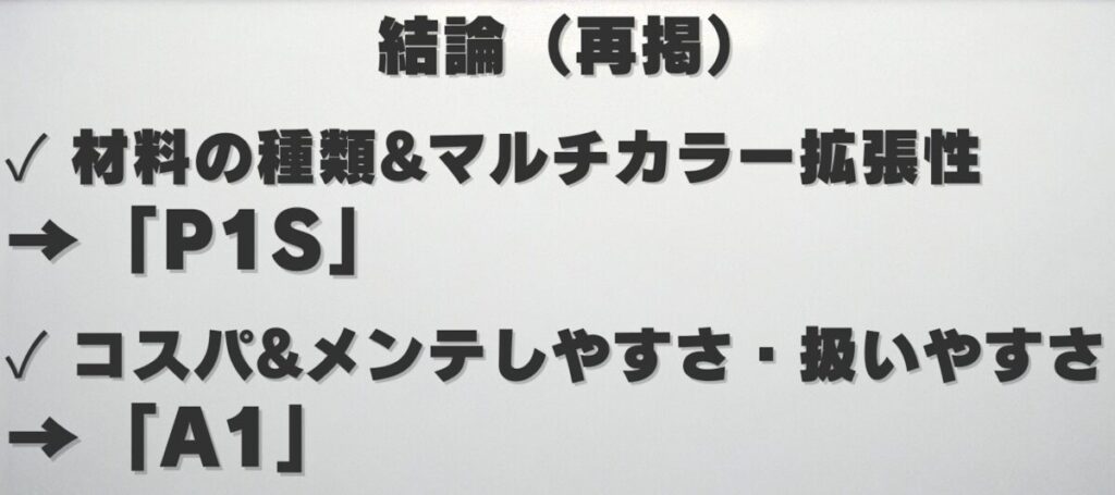 A1とP1Sそれぞれの特徴をまとめた図