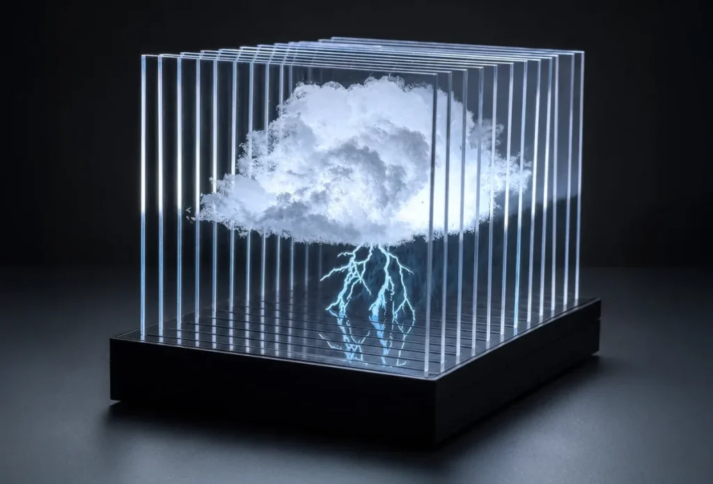 透明アクリルを重ねた雷雲ランプの作例