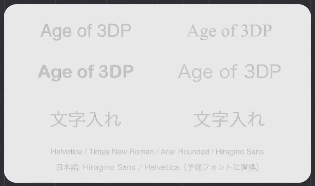 Helvetica／Times New Roman／Arial Rounded／Hiragino Sansの比較