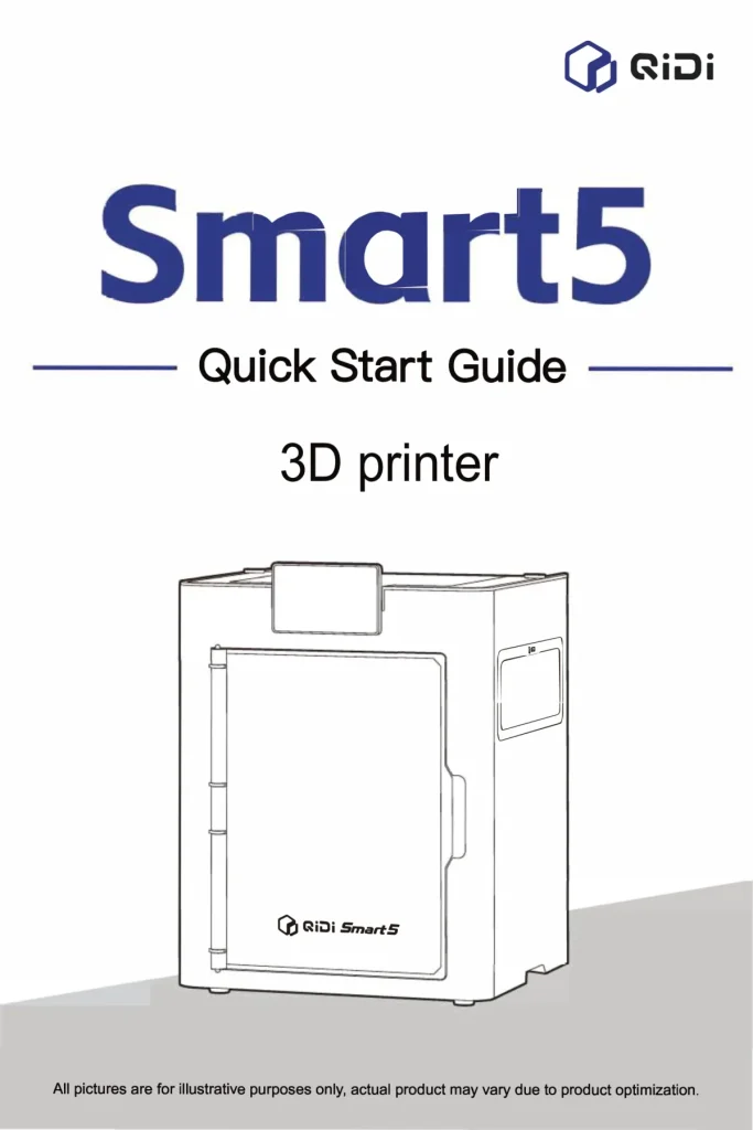 FCCで公開されたQIDI Smart 5クイックスタートガイドの表紙。図は製品最終仕様と異なる可能性があります