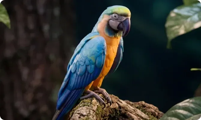 羽の模様まで色付けしたインコの作例