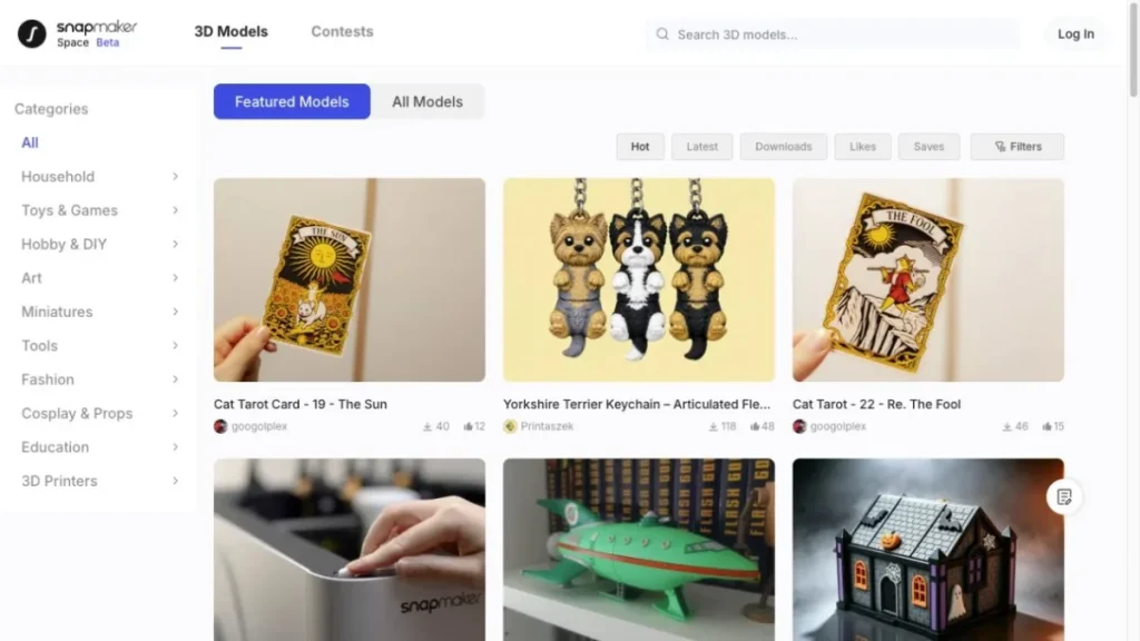 Snapmaker Spaceのモデル一覧。多色の作品や実用品が掲載されている
